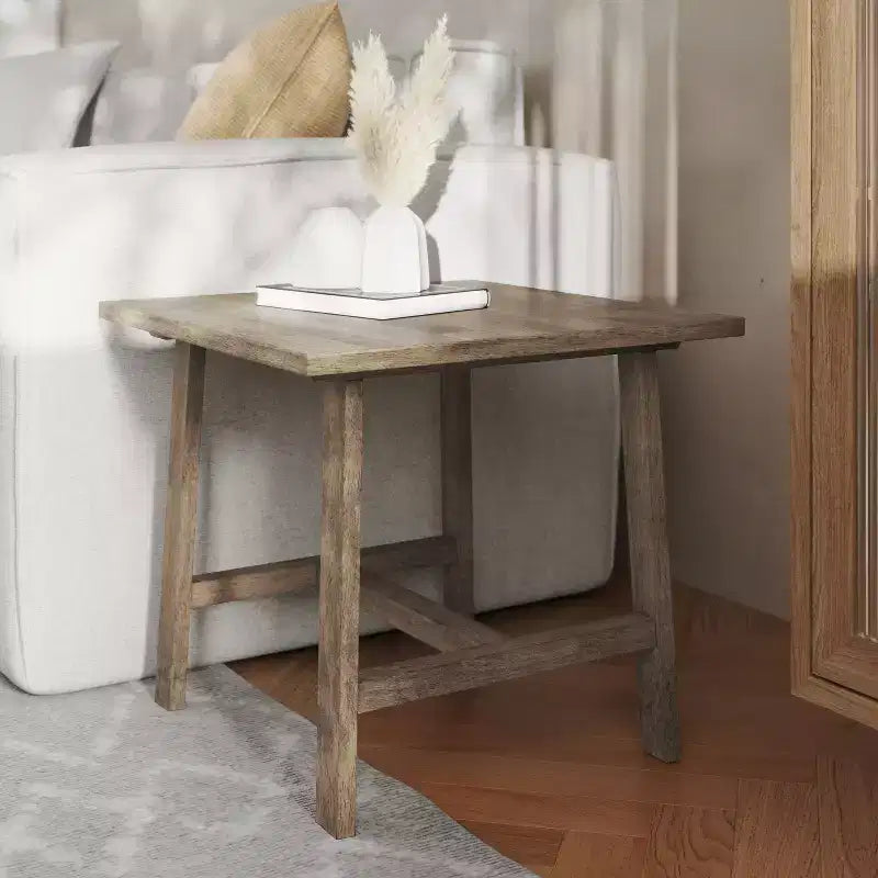 Flash Furniture Eli Tavolino Rustico in Legno Massello, Tavolino d'Appoggio Stile Cavalletto