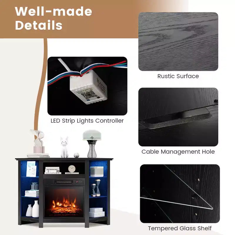 Mobile TV Costway con caminetto e luci a LED, caminetto elettrico da 18'' per TV fino a 50'' Grigio/Marrone/Nero/Bianco