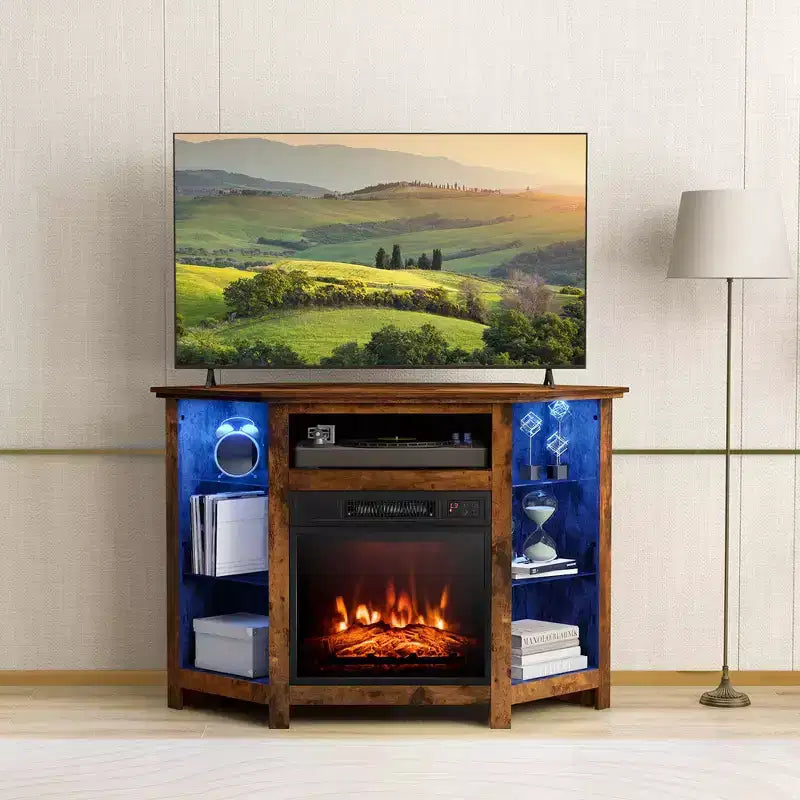 Mobile TV Costway con caminetto e luci a LED, caminetto elettrico da 18'' per TV fino a 50'' Grigio/Marrone/Nero/Bianco