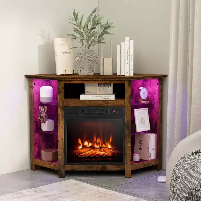 Mobile TV Costway con caminetto e luci a LED, caminetto elettrico da 18'' per TV fino a 50'' Grigio/Marrone/Nero/Bianco