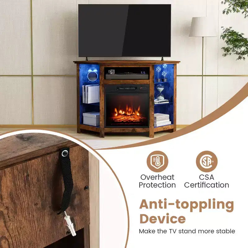 Mobile TV Costway con caminetto e luci a LED, caminetto elettrico da 18'' per TV fino a 50'' Grigio/Marrone/Nero/Bianco