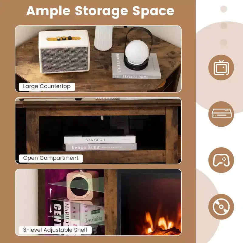 Mobile TV Costway con caminetto e luci a LED, caminetto elettrico da 18'' per TV fino a 50'' Grigio/Marrone/Nero/Bianco