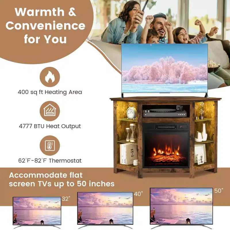 Mobile TV Costway con caminetto e luci a LED, caminetto elettrico da 18'' per TV fino a 50'' Grigio/Marrone/Nero/Bianco