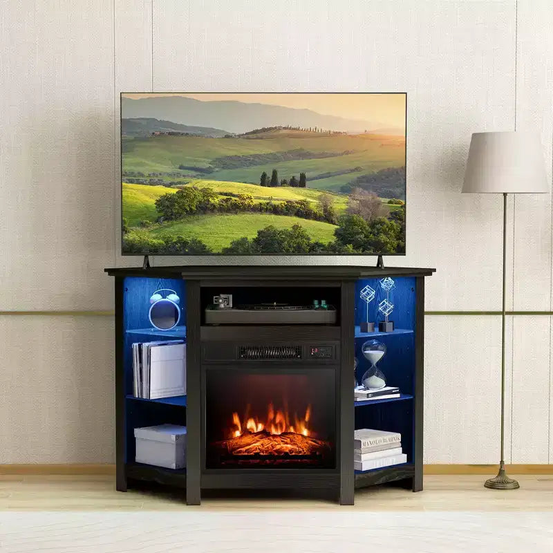 Mobile TV Costway con caminetto e luci a LED, caminetto elettrico da 18'' per TV fino a 50'' Grigio/Marrone/Nero/Bianco
