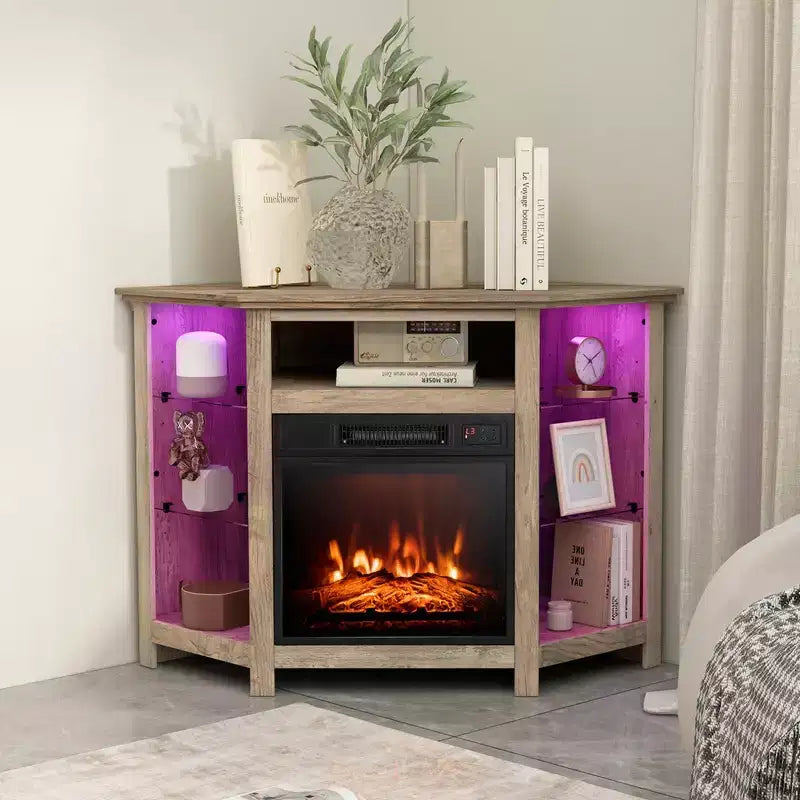 Mobile TV Costway con caminetto e luci a LED, caminetto elettrico da 18'' per TV fino a 50'' Grigio/Marrone/Nero/Bianco