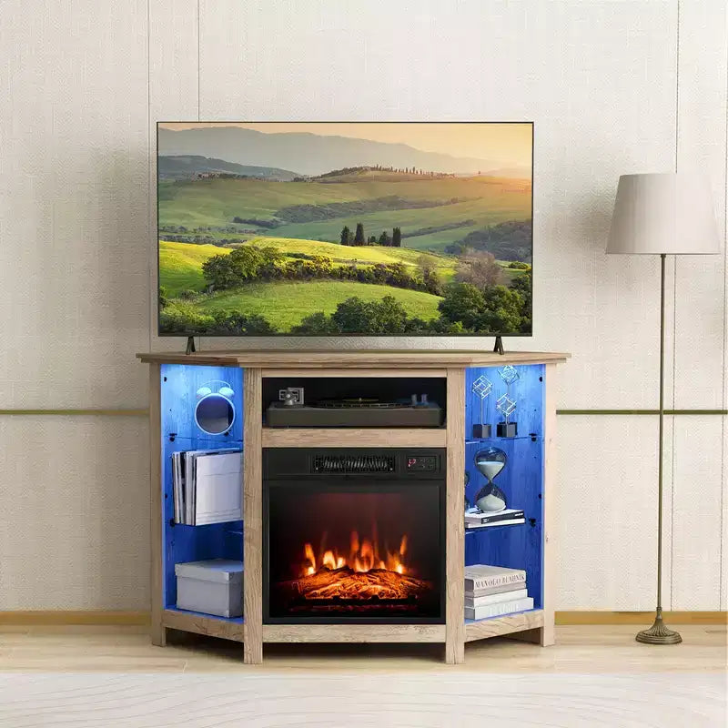 Mobile TV Costway con caminetto e luci a LED, caminetto elettrico da 18'' per TV fino a 50'' Grigio/Marrone/Nero/Bianco