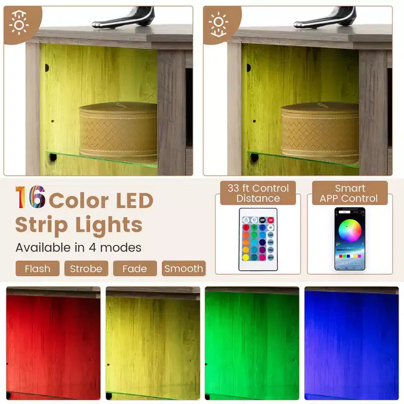 Mobile TV Costway con caminetto e luci a LED, caminetto elettrico da 18'' per TV fino a 50'' Grigio/Marrone/Nero/Bianco