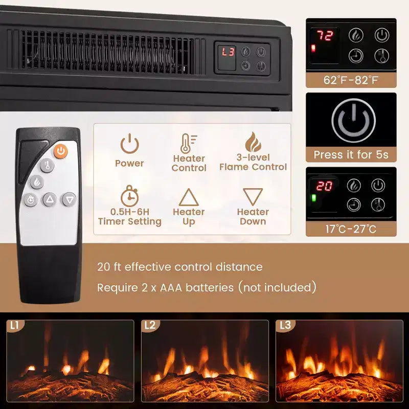 Mobile TV Costway con caminetto e luci a LED, caminetto elettrico da 18'' per TV fino a 50'' Grigio/Marrone/Nero/Bianco
