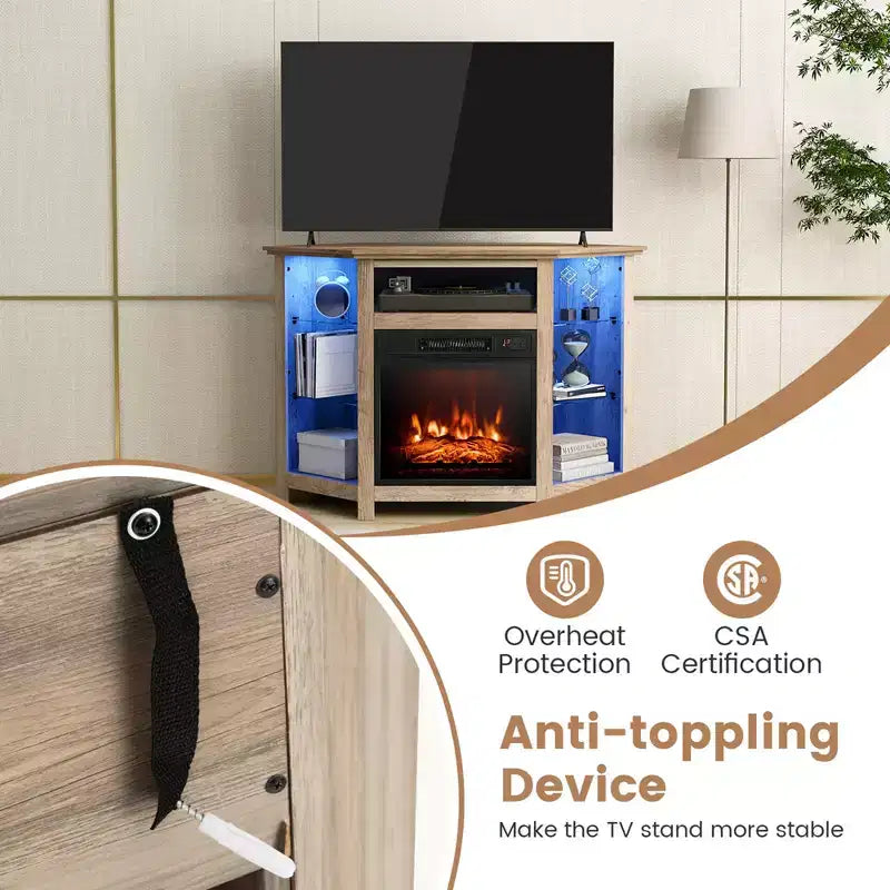 Mobile TV Costway con caminetto e luci a LED, caminetto elettrico da 18'' per TV fino a 50'' Grigio/Marrone/Nero/Bianco