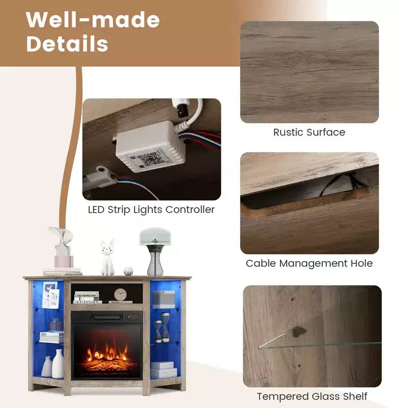Mobile TV Costway con caminetto e luci a LED, caminetto elettrico da 18'' per TV fino a 50'' Grigio/Marrone/Nero/Bianco