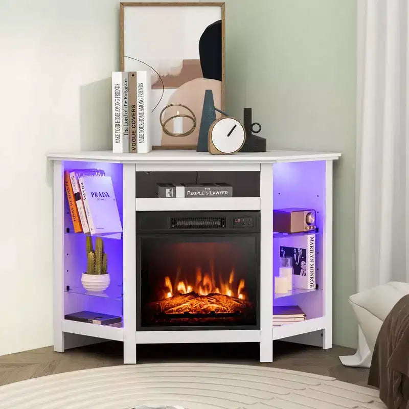 Mobile TV Costway con caminetto e luci a LED, caminetto elettrico da 18'' per TV fino a 50'' Grigio/Marrone/Nero/Bianco
