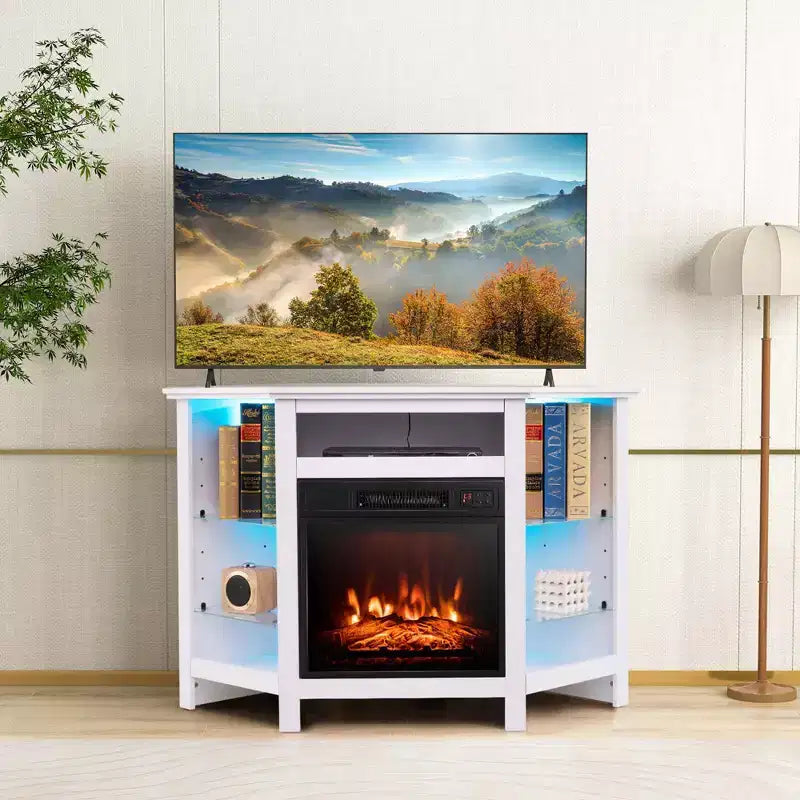 Mobile TV Costway con caminetto e luci a LED, caminetto elettrico da 18'' per TV fino a 50'' Grigio/Marrone/Nero/Bianco