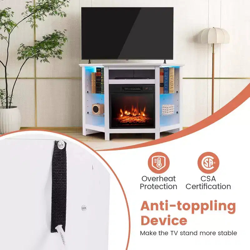 Mobile TV Costway con caminetto e luci a LED, caminetto elettrico da 18'' per TV fino a 50'' Grigio/Marrone/Nero/Bianco