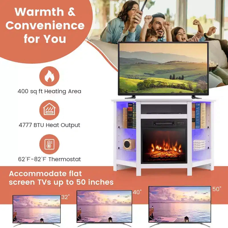 Mobile TV Costway con caminetto e luci a LED, caminetto elettrico da 18'' per TV fino a 50'' Grigio/Marrone/Nero/Bianco