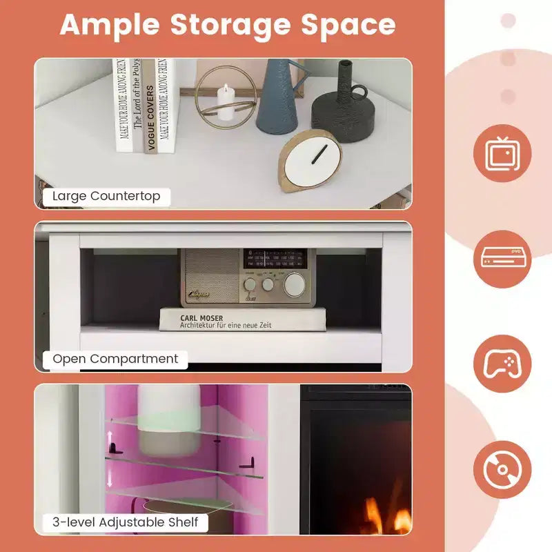 Mobile TV Costway con caminetto e luci a LED, caminetto elettrico da 18'' per TV fino a 50'' Grigio/Marrone/Nero/Bianco