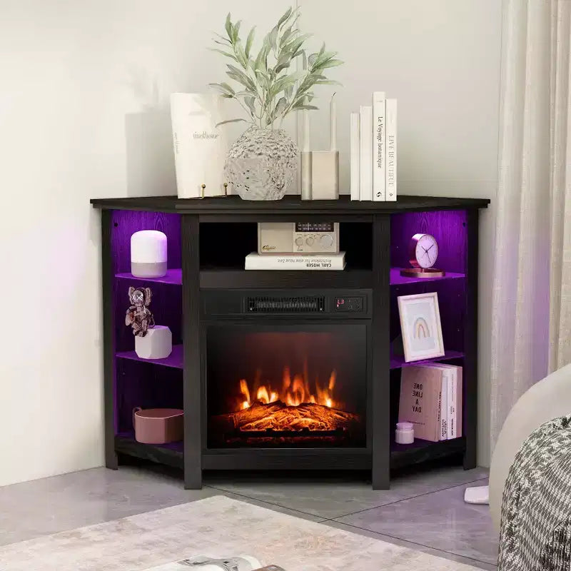 Mobile TV Costway con caminetto e luci a LED, caminetto elettrico da 18'' per TV fino a 50'' Grigio/Marrone/Nero/Bianco