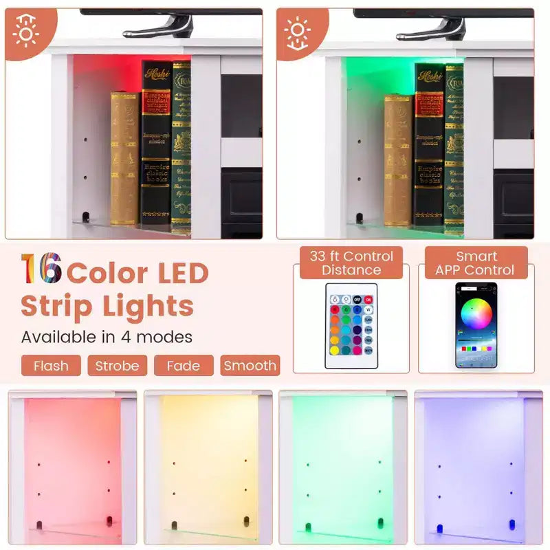 Mobile TV Costway con caminetto e luci a LED, caminetto elettrico da 18'' per TV fino a 50'' Grigio/Marrone/Nero/Bianco