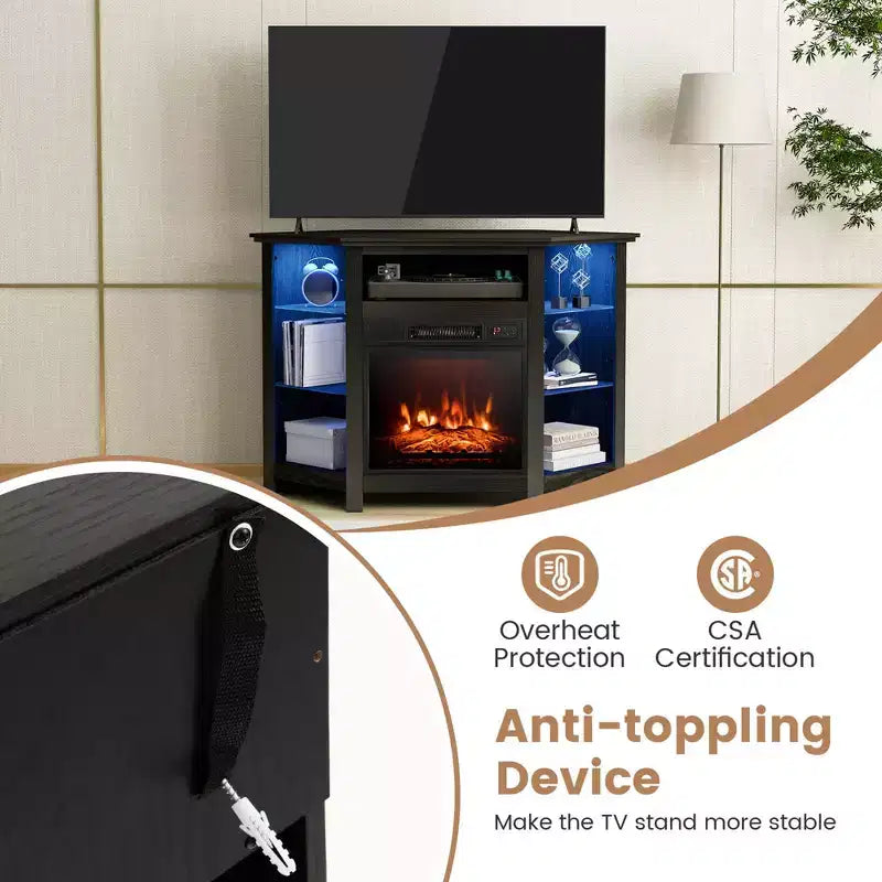 Mobile TV Costway con caminetto e luci a LED, caminetto elettrico da 18'' per TV fino a 50'' Grigio/Marrone/Nero/Bianco