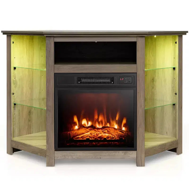 Mobile TV Costway con caminetto e luci a LED, caminetto elettrico da 18'' per TV fino a 50'' Grigio/Marrone/Nero/Bianco