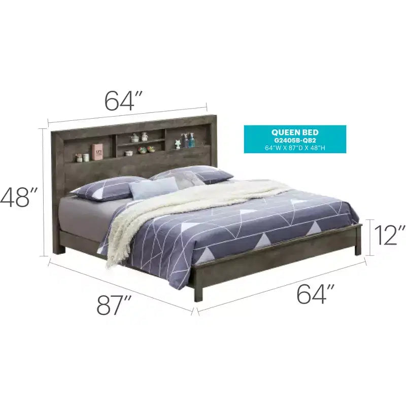 Passion Furniture Letto matrimoniale Queen Burlington con mensole portaoggetti