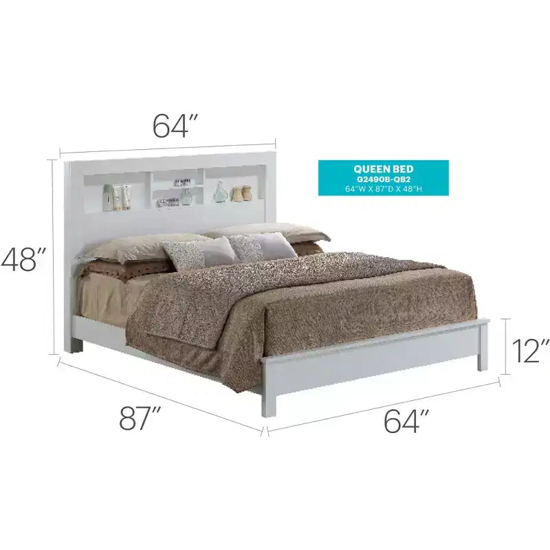 Passion Furniture Letto matrimoniale Queen Burlington con mensole portaoggetti