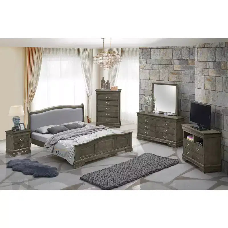 Letto matrimoniale imbottito in legno Luigi Filippo di Passion Furniture