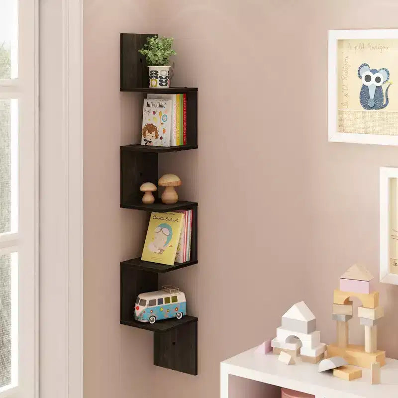 Furinno Libreria angolare a 5 ripiani a forma di S, colore espresso
