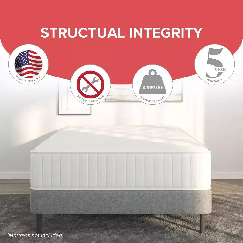 Hollywood Bed Frame Emerge Base Materasso Pieghevole con Gambe Attaccabili Diviso Nero
