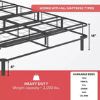 Hollywood Bed Frame Emerge Base Materasso Pieghevole con Gambe Attaccabili Diviso Nero