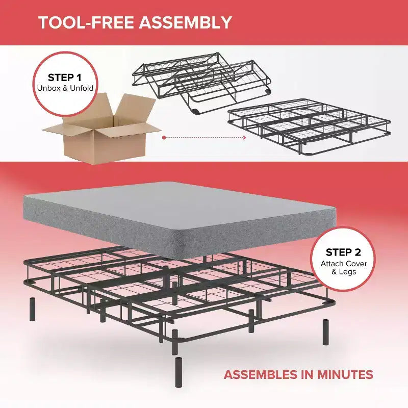 Hollywood Bed Frame Emerge Base Materasso Pieghevole con Gambe Attaccabili Diviso Nero