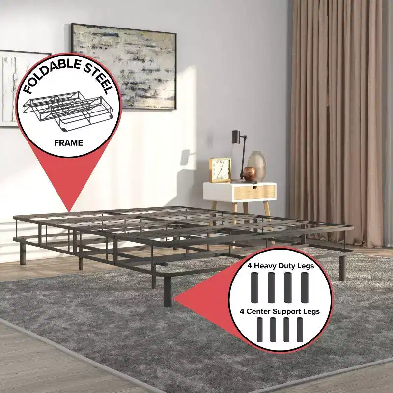 Hollywood Bed Frame Emerge Base Materasso Pieghevole con Gambe Attaccabili Diviso Nero