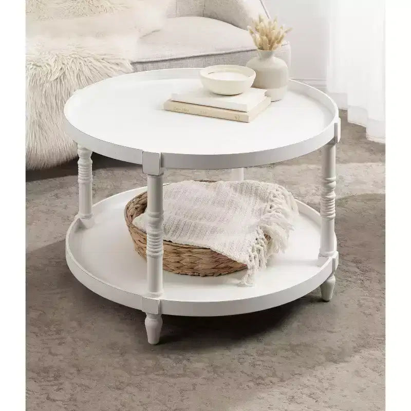 Tavolino rotondo in legno Kate e Laurel Bellport, 29x29x21, bianco