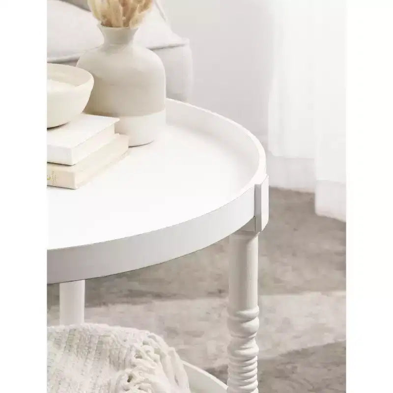 Tavolino rotondo in legno Kate e Laurel Bellport, 29x29x21, bianco