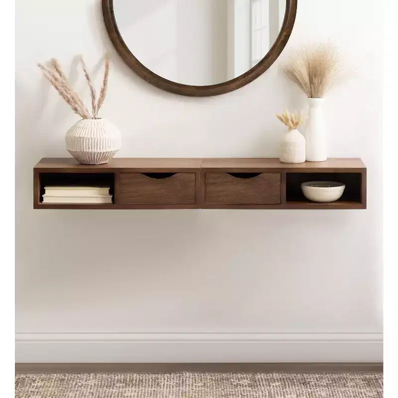 Tavolino da salotto galleggiante rettangolare in legno Kate and Laurel Hutton, 22x10x5,5, marrone noce