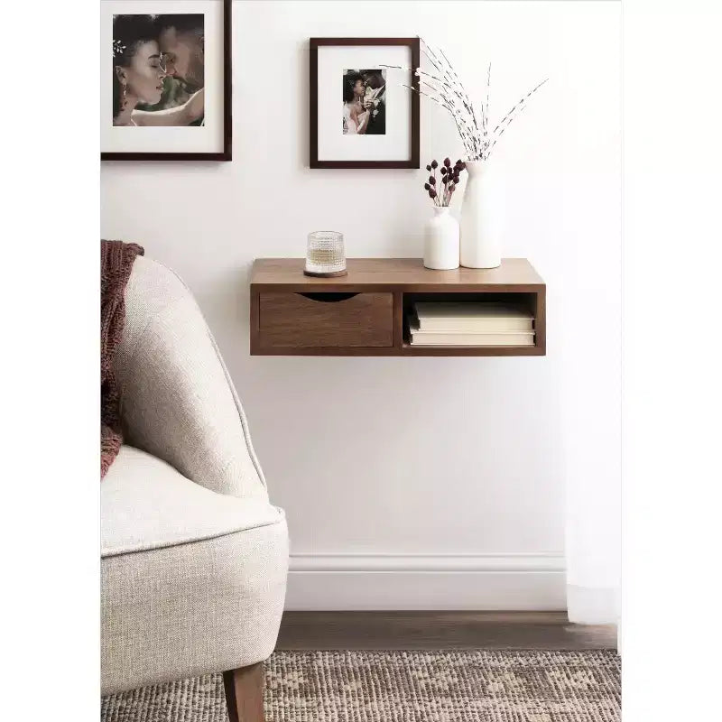 Tavolino da salotto galleggiante rettangolare in legno Kate and Laurel Hutton, 22x10x5,5, marrone noce