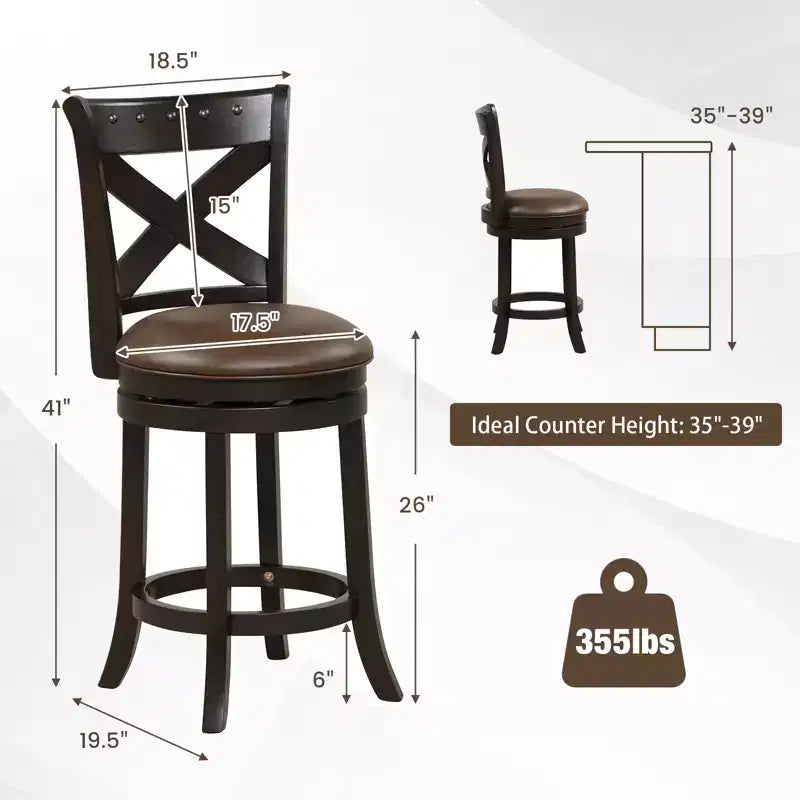 Costway Sgabello da Bar Girevole da 26 Pollici Altezza Bancone Sedile in Pelle PU Gambe in Legno di Caucciù Poggiapiedi
