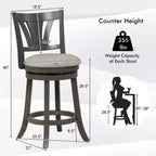 Costway Sgabello da Bar Girevole da 67,5 cm Altezza Contatore con Schienale Curvo e Gambe in Legno di Caucciù
