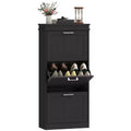 HOMCOM Shoe Cabinet for Entryway, Narrow Shoe Rack Storage Organizer with Flip Drawers and Adjustable Shelves for Shoes