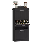 HOMCOM Shoe Cabinet for Entryway, Narrow Shoe Rack Storage Organizer with Flip Drawers and Adjustable Shelves for Shoes