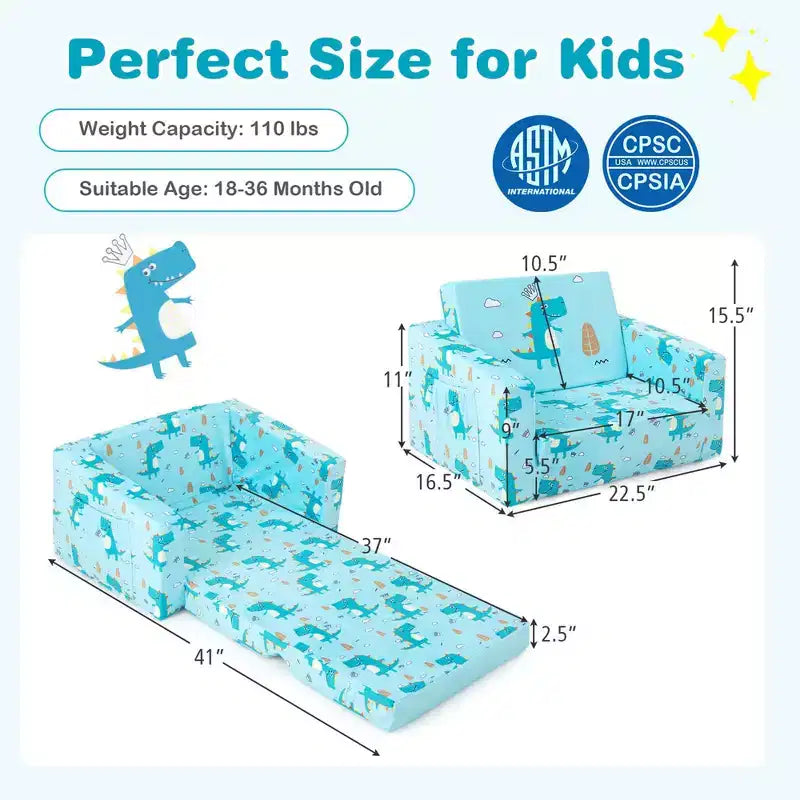 Costway Divano per Bambini Trasformabile 2-in-1 Poltrona Sdraio Pieghevole per Bambini Divano Letto Imbottito
