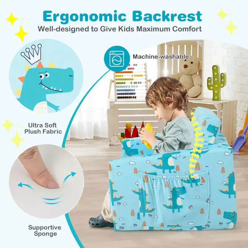 Costway Divano per Bambini Trasformabile 2-in-1 Poltrona Sdraio Pieghevole per Bambini Divano Letto Imbottito