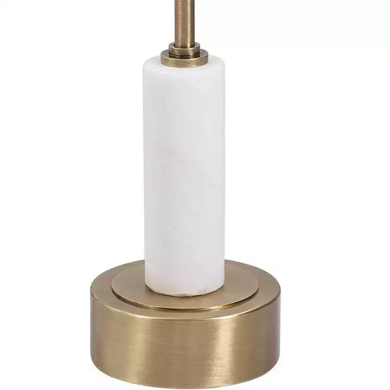 Tavolino moderno rotondo con finitura in ottone spazzolato Uttermost, 39,4 cm di larghezza, piano in vetro dorato per soggiorno, camera da letto, comodino, ingresso, casa