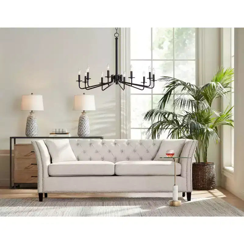 Tavolino moderno rotondo con finitura in ottone spazzolato Uttermost, 39,4 cm di larghezza, piano in vetro dorato per soggiorno, camera da letto, comodino, ingresso, casa
