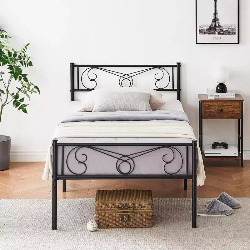 Whizmax Letto a Piattaforma con Testiera e Pediera, Struttura Letto in Metallo con Contenitori, Nessuna Rete a Molle Necessaria, Nero