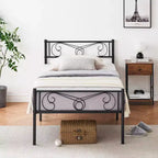 Whizmax Letto a Piattaforma con Testiera e Pediera, Struttura Letto in Metallo con Contenitori, Nessuna Rete a Molle Necessaria, Nero