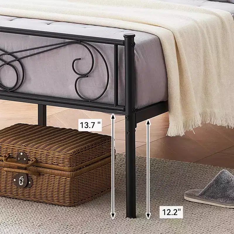 Whizmax Letto a Piattaforma con Testiera e Pediera, Struttura Letto in Metallo con Contenitori, Nessuna Rete a Molle Necessaria, Nero