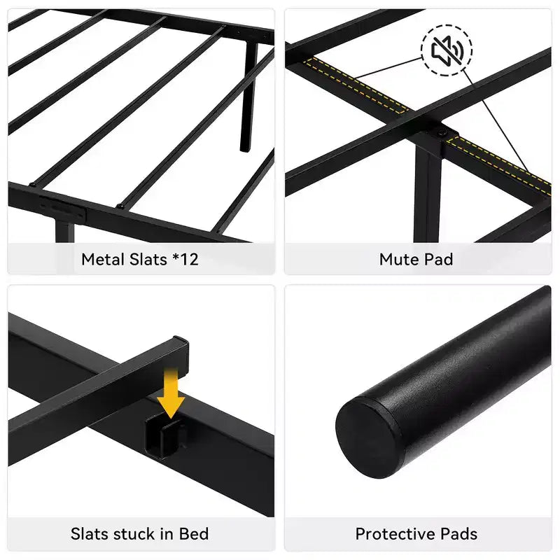 Whizmax Letto a Piattaforma con Testiera e Pediera, Struttura Letto in Metallo con Contenitori, Nessuna Rete a Molle Necessaria, Nero