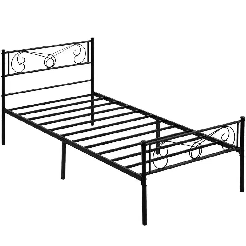 Whizmax Letto a Piattaforma con Testiera e Pediera, Struttura Letto in Metallo con Contenitori, Nessuna Rete a Molle Necessaria, Nero