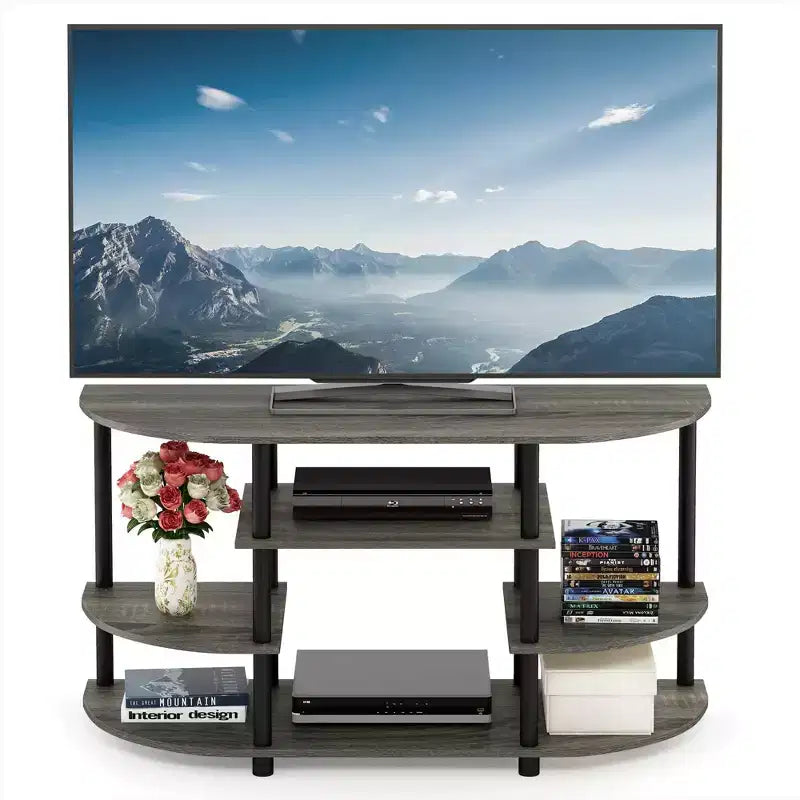 Furinno Mobile TV per TV fino a 44 pollici, Centro di Intrattenimento con Console e Scaffali Libreria