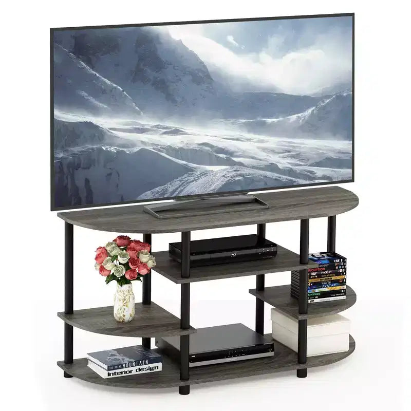 Furinno Mobile TV per TV fino a 44 pollici, Centro di Intrattenimento con Console e Scaffali Libreria